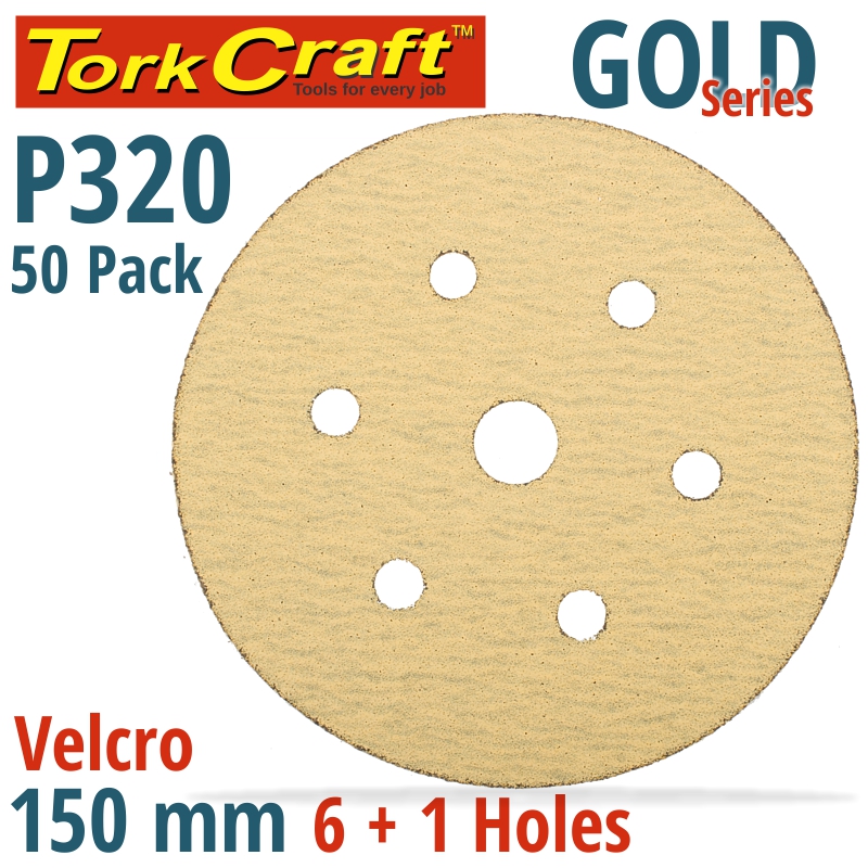 GOLD DISC (50 PIECES) 320 GRIT 150MM X 6+1 HOLES HOOK AND LOOP GOLD DISC (50 PIECES) 320 GRIT 150MM X 6+1 HOLES HOOK AND LOOP