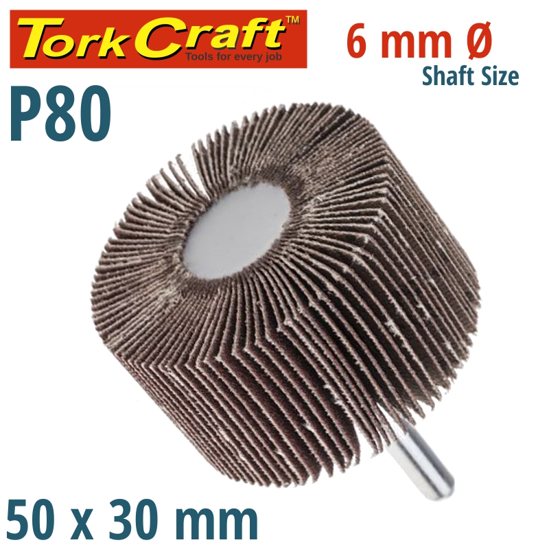 FLAP WHEEL 50 X 30 X 6MM SHAFT 80 GRIT PER EACH (10 PER BOX) FLAP WHEEL 50 X 30 X 6MM SHAFT 80 GRIT PER EACH (10 PER BOX)