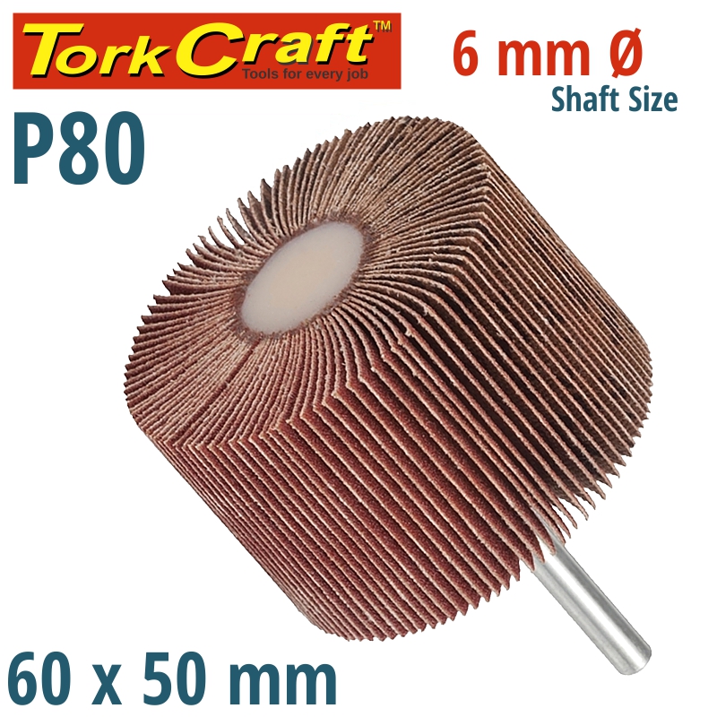 FLAP WHEEL 60 X 50 X 6MM SHAFT 80 GRIT PER EACH (8 PER BOX) FLAP WHEEL 60 X 50 X 6MM SHAFT 80 GRIT PER EACH (8 PER BOX)