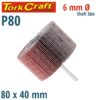 FLAP WHEEL 80 X 40 X 6MM SHAFT 80 GRIT PER EACH (6 PER BOX)