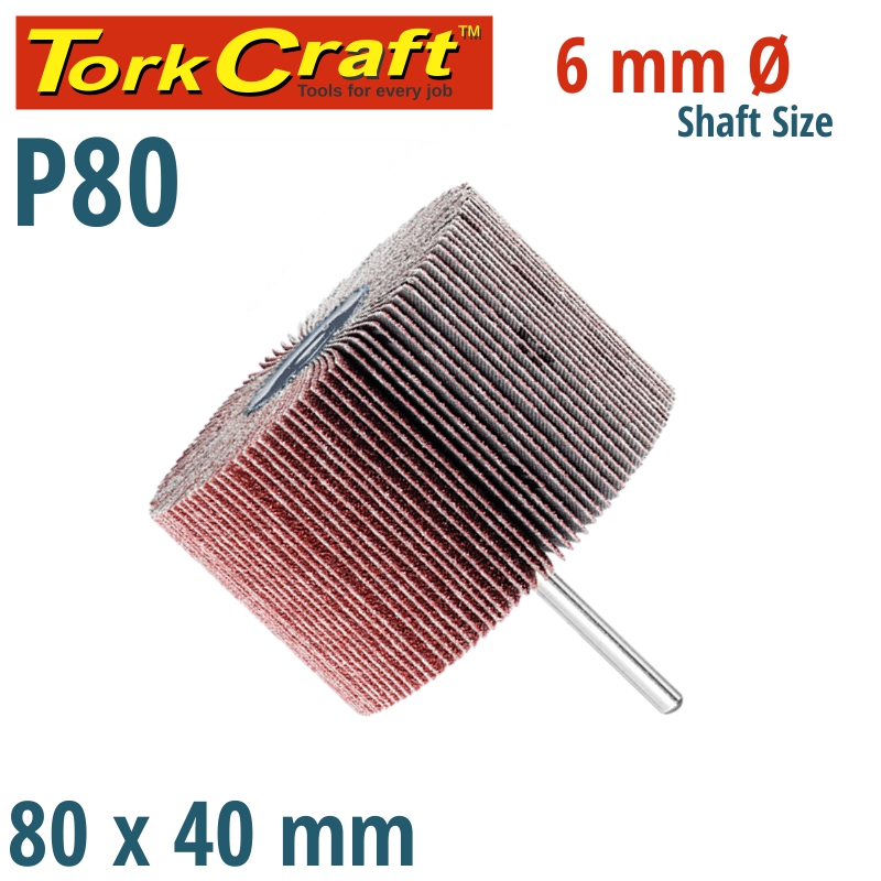 FLAP WHEEL 80 X 40 X 6MM SHAFT 80 GRIT PER EACH (6 PER BOX) FLAP WHEEL 80 X 40 X 6MM SHAFT 80 GRIT PER EACH (6 PER BOX)