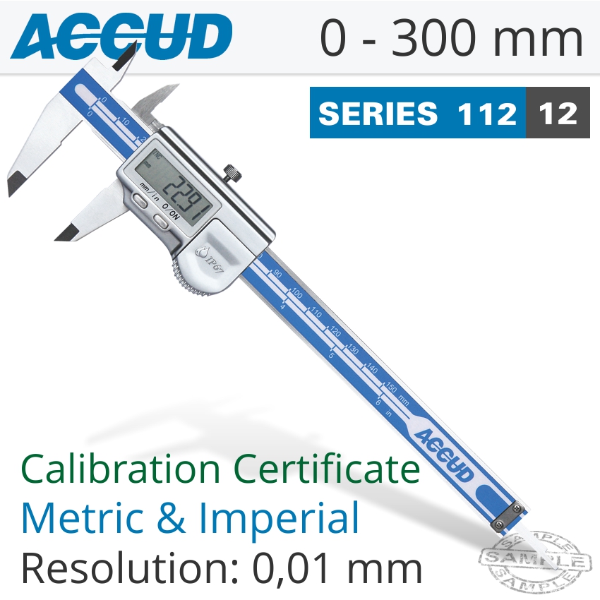 ACCUD COOLENT PROOF DIGITAL CALIPER WITH CALIBRATION CERT 0-300MM ACCUD COOLENT PROOF DIGITAL CALIPER WITH CALIBRATION CERT 0-300MM