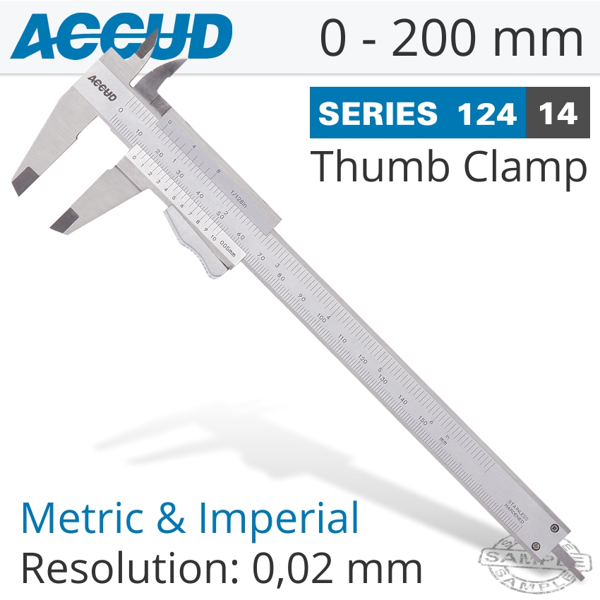 CALIPER VERNIER 0-200MM 0.05MM ACC S/STEEL THUMB CLAMP CALIPER VERNIER 0-200MM 0.05MM ACC S/STEEL THUMB CLAMP