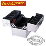 SQUARE ALUMINIUM CASE WITH 4 PIECE TRAY 36.5 X 22.5 X 25 WITH SILVER D
