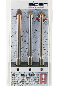 ALPEN PROFI GLASS DRILL BIT SET 3 PIECE HEX SHANK 5 6 8MM