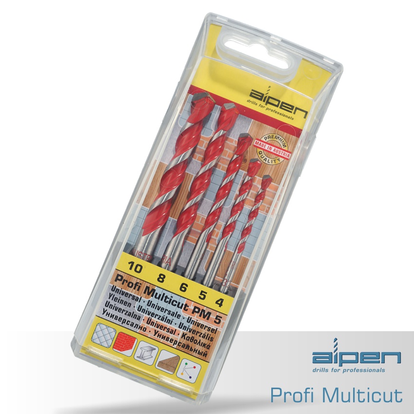 ALPEN MULTICUT DRILL BIT SET 5 PIECE 4 5 6 8 10mm ALPEN MULTICUT DRILL BIT SET 5 PIECE 4 5 6 8 10mm