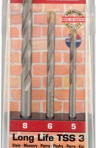 MASONRY DRILL BIT SET 3 PIECE LONG LIFE 5 6 8