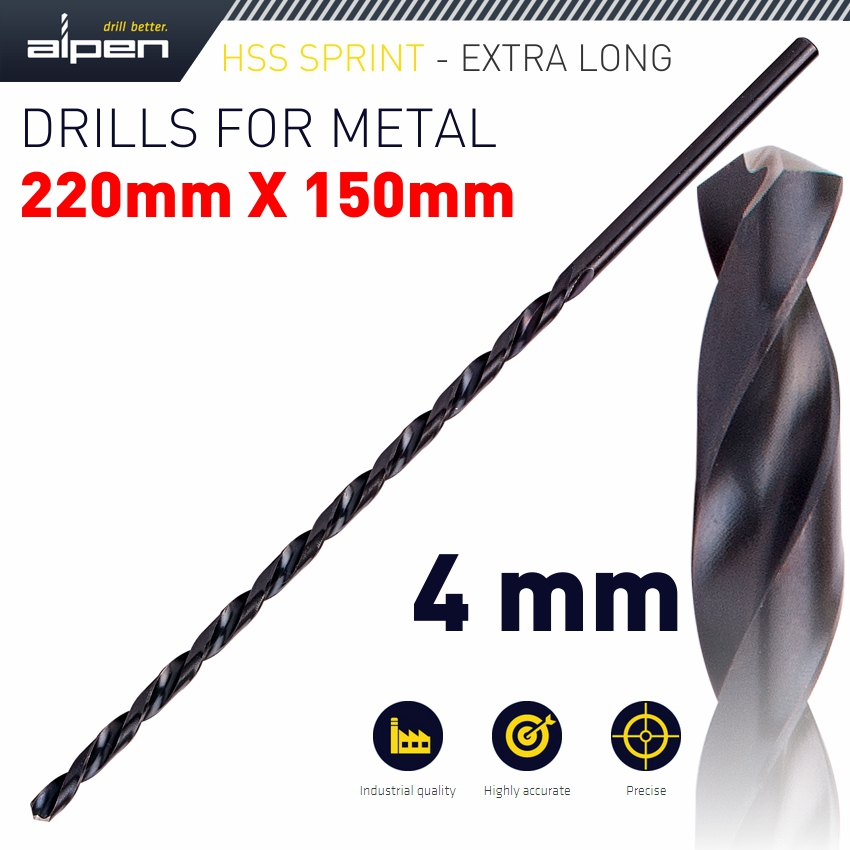 HSS DRILL BIT 4MM 220 X 150 EXTRA LONG HSS DRILL BIT 4MM 220 X 150 EXTRA LONG