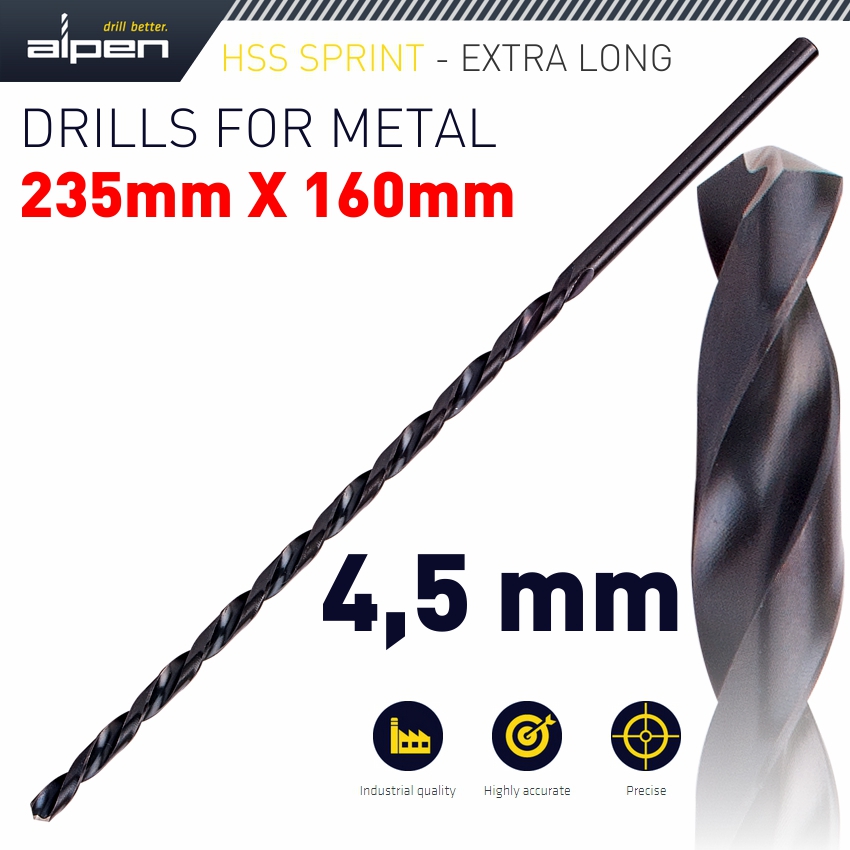 HSS DRILL BIT 4.5MM 235 X 160 EXTRA LONG HSS DRILL BIT 4.5MM 235 X 160 EXTRA LONG