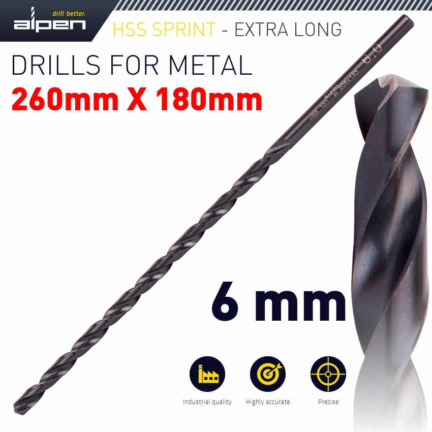 HSS DRILL BIT 6MM 260 X 180 EXTRA LONG HSS DRILL BIT 6MM 260 X 180 EXTRA LONG