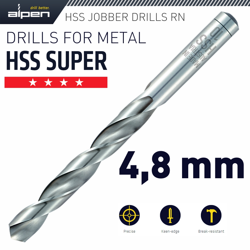 HSS SUPER DRILL BIT 4.8MM 1/PACK (182048) HSS SUPER DRILL BIT 4.8MM 1/PACK (182048)
