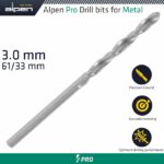 ALPEN PRO HSS 3MM DRILL DIN 338 RN 135 SPLIT POINT PLASTIC WALLET  (1