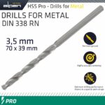 ALPEN PRO HSS 3.5MM DRILL DIN 338 RN 135 SPLIT POINT PLASTIC WALLET  (