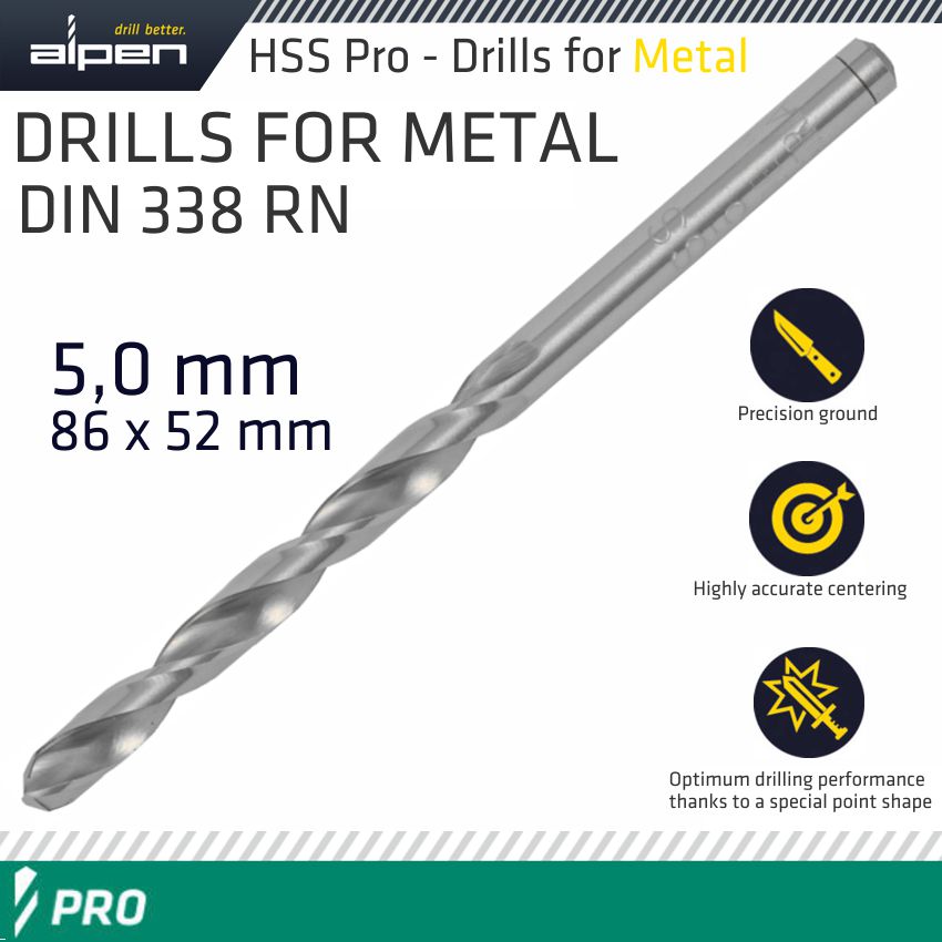 ALPEN PRO HSS 5MM DRILL DIN 338 RN 135 SPLIT POINT PLASTIC WALLET (1 ALPEN PRO HSS 5MM DRILL DIN 338 RN 135 SPLIT POINT PLASTIC WALLET (1