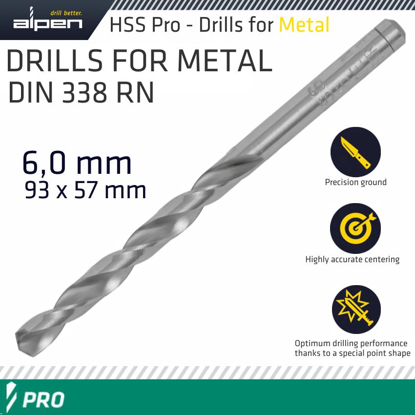 ALPEN PRO HSS 6MM DRILL DIN 338 RN 135 SPLIT POINT PLASTIC WALLET (1 ALPEN PRO HSS 6MM DRILL DIN 338 RN 135 SPLIT POINT PLASTIC WALLET (1