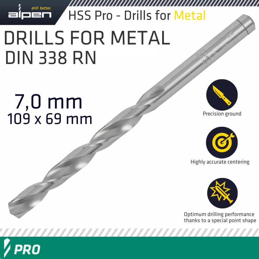 ALPEN PRO HSS 7MM DRILL DIN 338 RN 135 SPLIT POINT PLASTIC WALLET ALPEN PRO HSS 7MM DRILL DIN 338 RN 135 SPLIT POINT PLASTIC WALLET