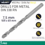 ALPEN PRO HSS 7.5MM DRILL DIN 338 RN 135 SPLIT POINT PLASTIC WALLET