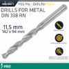 ALPEN PRO HSS 11.5MM DRILL DIN 338 RN 135 SPLIT POINT PLASTIC WALLET