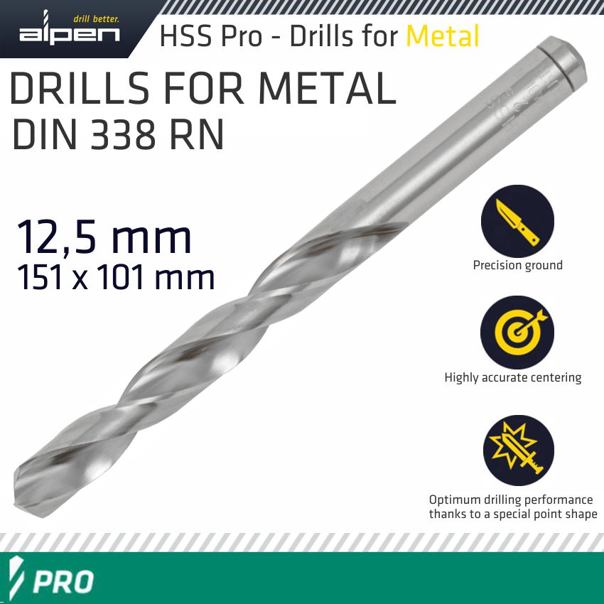 ALPEN PRO HSS 12.5MM DRILL DIN 338 RN 135 SPLIT POINT PLASTIC WALLET ALPEN PRO HSS 12.5MM DRILL DIN 338 RN 135 SPLIT POINT PLASTIC WALLET