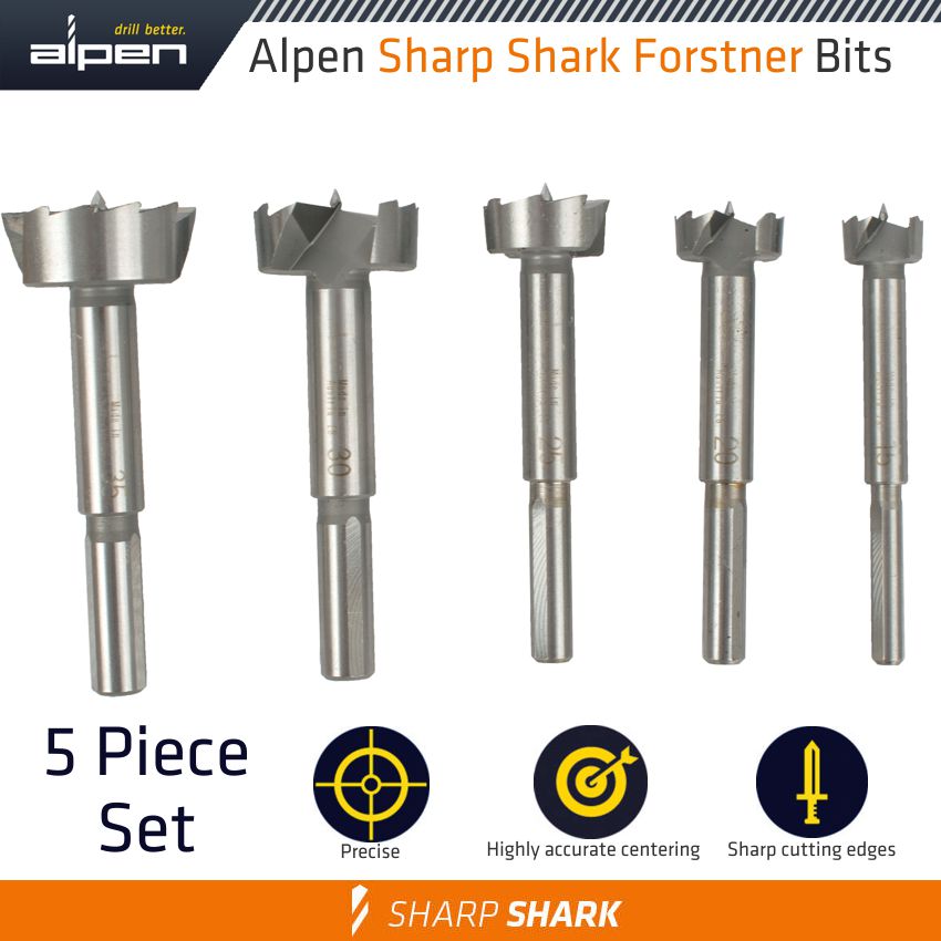 SET FORSTNER DRILL BIT SHARP SHARK 5-TLG.15- 20- 25- 30- 35 SET FORSTNER DRILL BIT SHARP SHARK 5-TLG.15- 20- 25- 30- 35