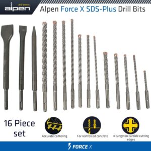 FORCE X SDS-PLUS KIT 16 16 PCS. DRILLS 110MM 5-6  160MM 6-8-10-12 210M