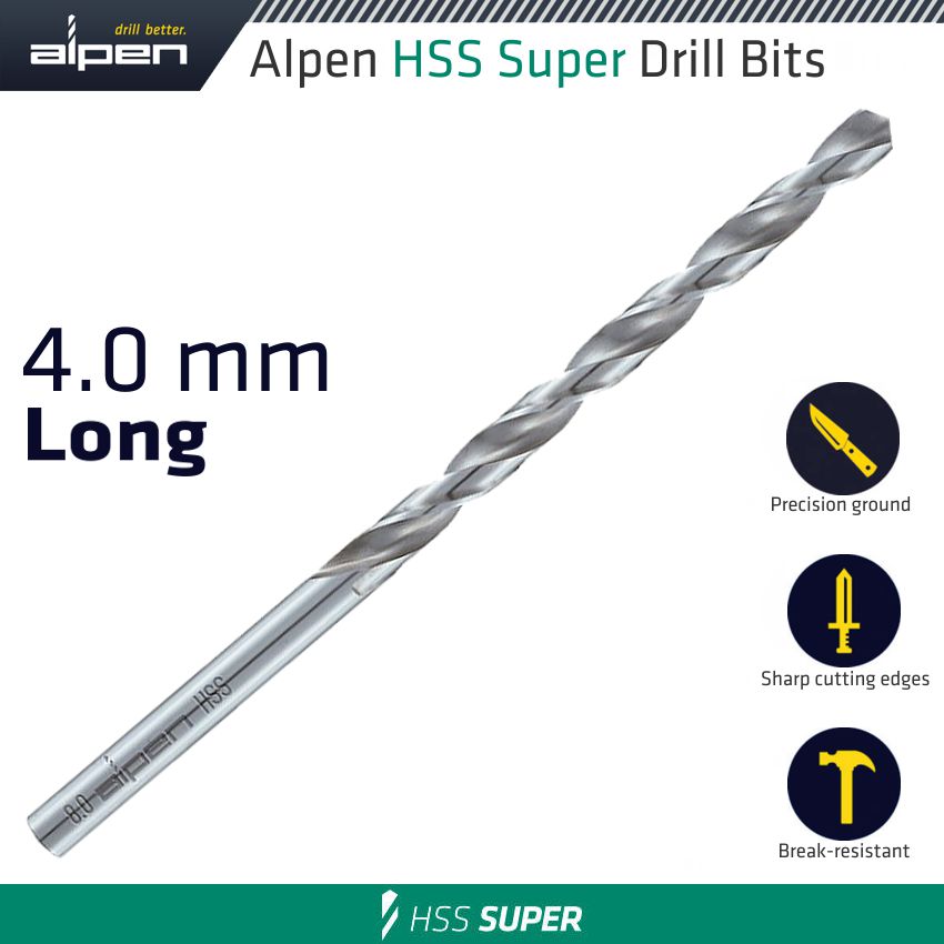 HSS SUPER DRILL BIT LONG 4 X 119MM POUCH HSS SUPER DRILL BIT LONG 4 X 119MM POUCH