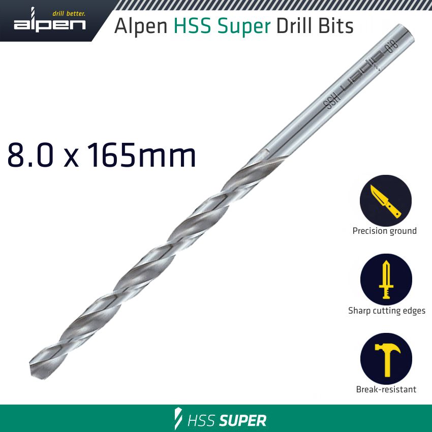 HSS DRILL BIT LONG 8 X 165MM BULK HSS DRILL BIT LONG 8 X 165MM BULK