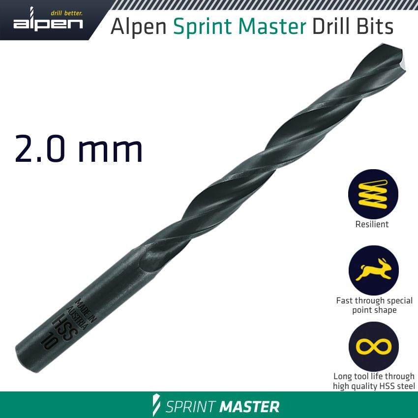 HSS SPRINT MASTER 2MM X1 61502 SLEEVED DIN338 ALPEN DRILL BIT HSS SPRINT MASTER 2MM X1 61502 SLEEVED DIN338 ALPEN DRILL BIT