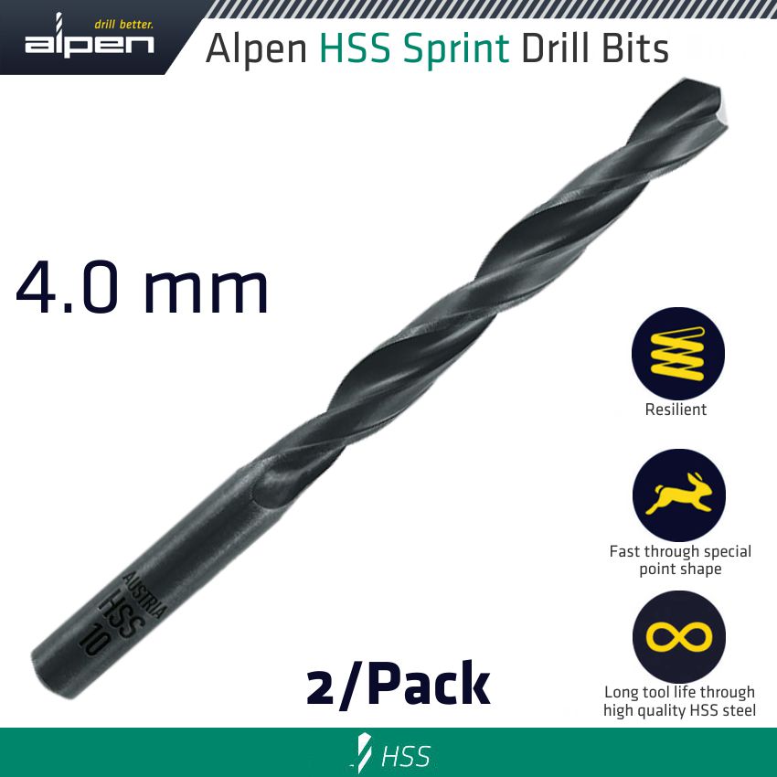 HSS SPRINT DRILL BIT 4MM 2/PACK HSS SPRINT DRILL BIT 4MM 2/PACK