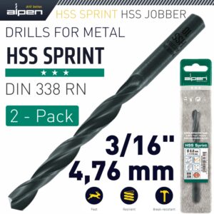 HSS SPRINT DRILL BIT 3/16' 2/PACK