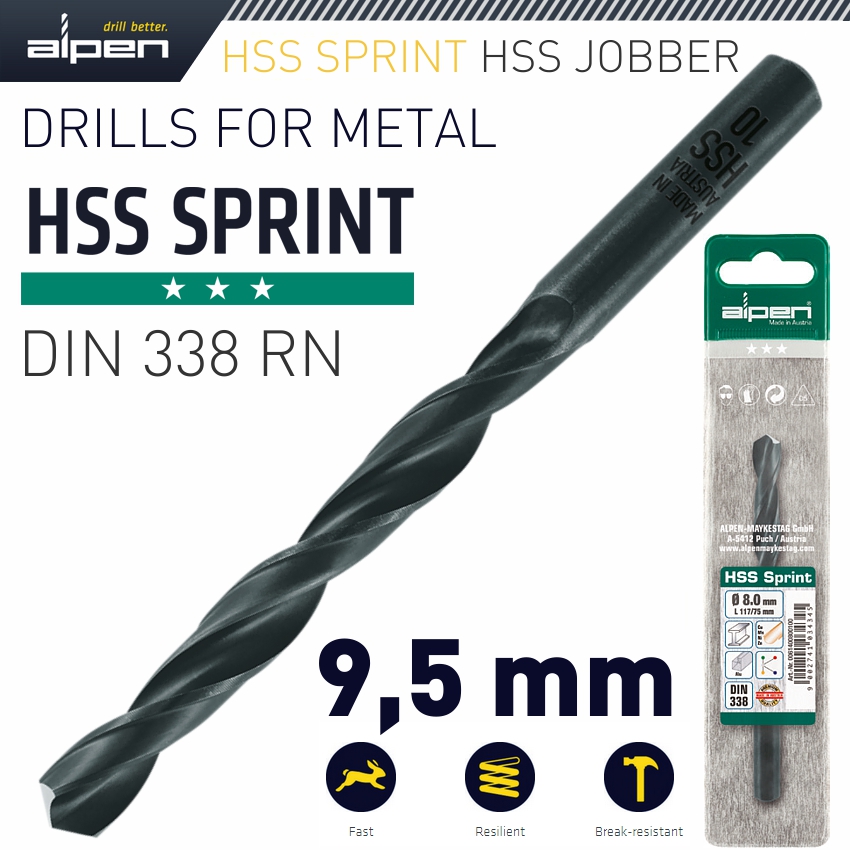 HSS SPRINT DRILL BIT 9.5MM 1/PACK HSS SPRINT DRILL BIT 9.5MM 1/PACK