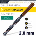 HSS SPRINT MASTER  2.0MM X3 SLEEVED DIN338 ALPEN DRILL BIT