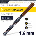 HSS SPRINT MASTER 1.6MM BULK DIN 338 ALPEN DRILL BIT