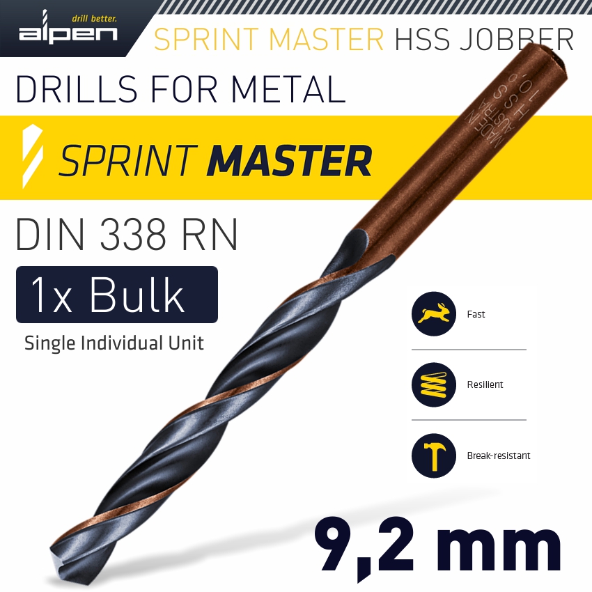 HSS SPRINT MASTER 9.2MM BULK DIN 338 ALPEN DRILL BIT HSS SPRINT MASTER 9.2MM BULK DIN 338 ALPEN DRILL BIT