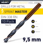 HSS SPRINT MASTER 9.5MM 10-PACK HANG TAG DIN 338 ALPEN DRILL BITS