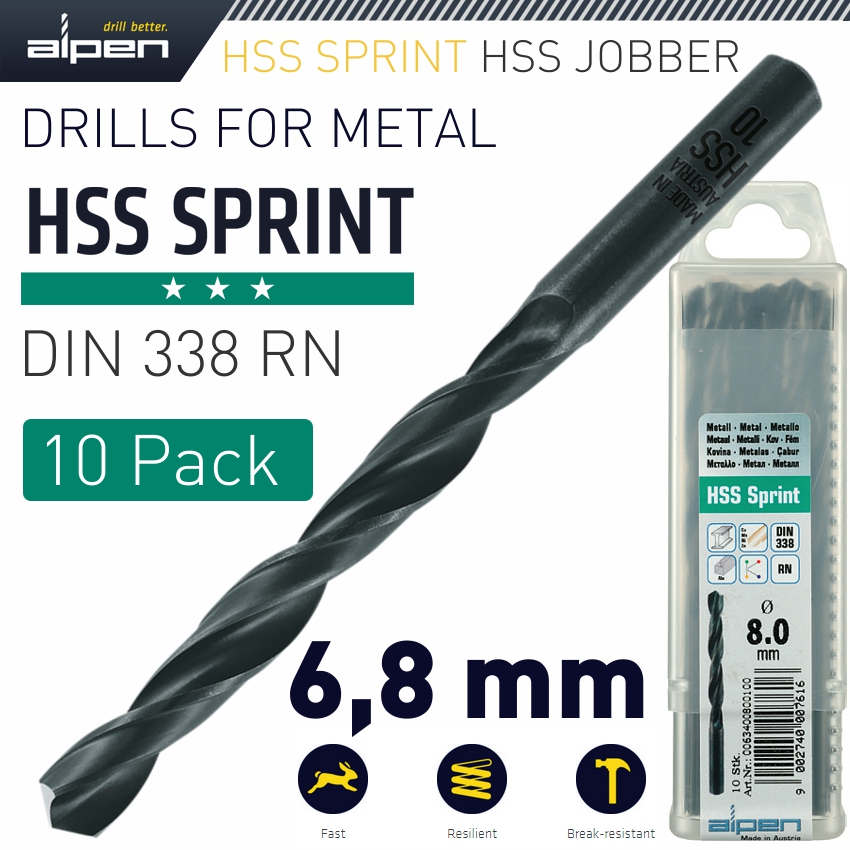 HSS SPRINT DRILL BIT 6.8MM PACKET OF 10 FOR MODULE HSS SPRINT DRILL BIT 6.8MM PACKET OF 10 FOR MODULE