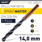 HSS SPRINT MASTER 14.0MM RED SHANK 9.5MM X1 SLEEVED DIN338 ALPEN DRILL