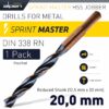 HSS SPRINT MASTER 20.0MM RED SHANK 12.5MM X1 SLEEVED DIN338 ALPEN DRIL
