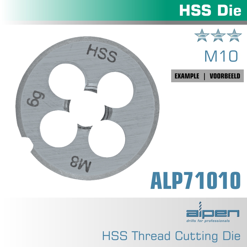 DIE 10MM ROUND 25X9MM IN POUCH HSS 1.5MM PITCH DIE 10MM ROUND 25X9MM IN POUCH HSS 1.5MM PITCH