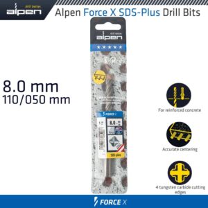 FORCE X 8.0 x 110/050 SDS-PLUS DRILL BIT X4 CUTTING EDGES