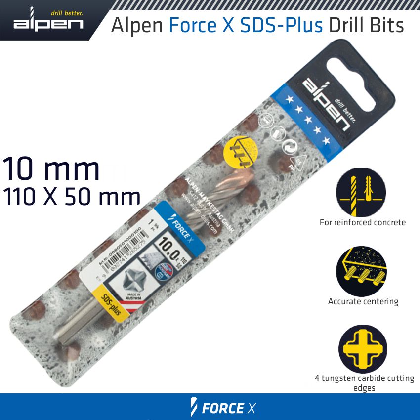 FORCE X 10.0 x110/050 SDS-PLUS DRILL BIT X4 CUTTING EDGES FORCE X 10.0 x110/050 SDS-PLUS DRILL BIT X4 CUTTING EDGES