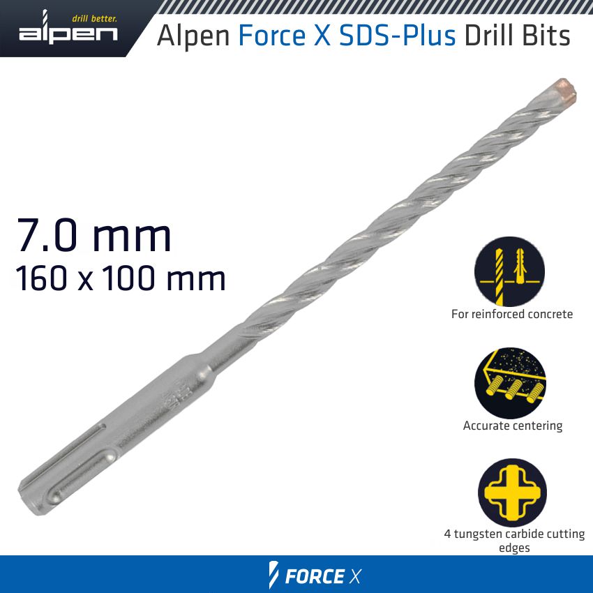 FORCE X 7.0 x 160/100 SDS-PLUS DRILL BIT X4 CUTTING EDGES FORCE X 7.0 x 160/100 SDS-PLUS DRILL BIT X4 CUTTING EDGES