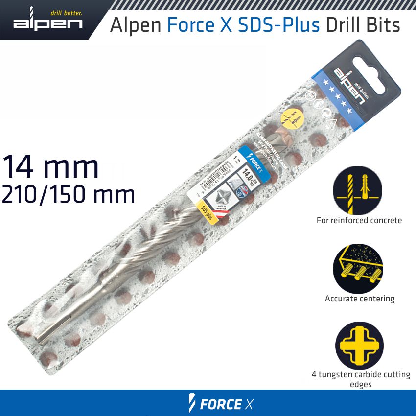 FORCE X 14.0 x 210/150 SDS-PLUS DRILL BIT X4 CUTTING EDGES FORCE X 14.0 x 210/150 SDS-PLUS DRILL BIT X4 CUTTING EDGES