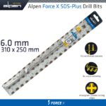 FORCE X 6.0 x 310/250 SDS-PLUS DRILL BIT X4 CUTTING EDGES