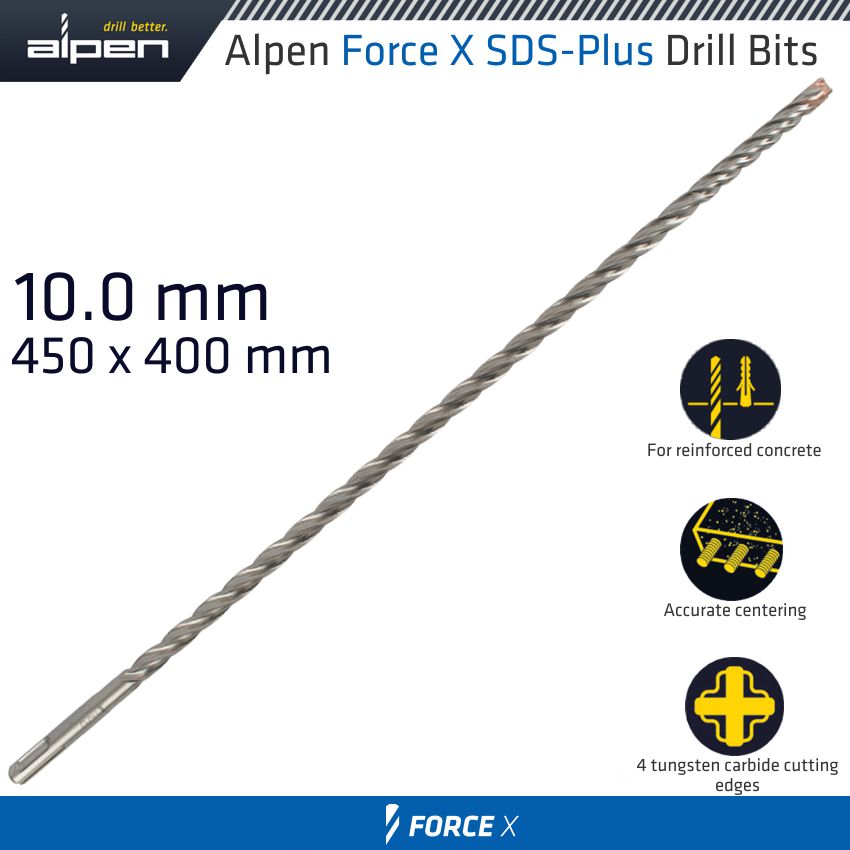 FORCE X 10.0 x 450/400 SDS-PLUS DRILL BIT X4 CUTTING EDGES FORCE X 10.0 x 450/400 SDS-PLUS DRILL BIT X4 CUTTING EDGES