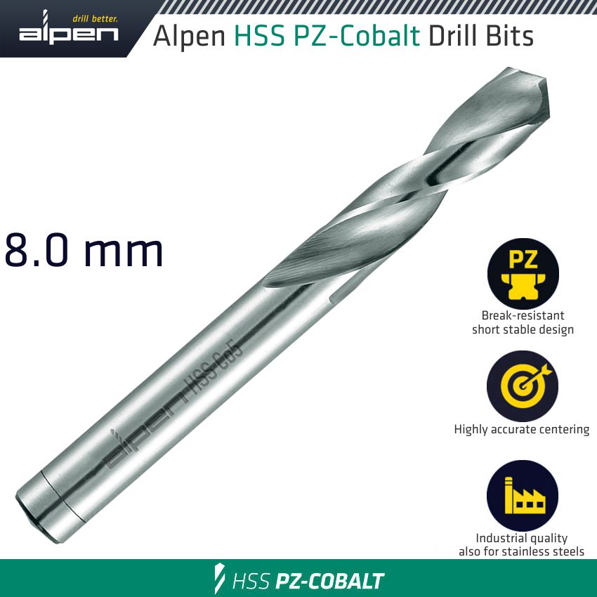 ALPEN COBALT DRILL SHORT BULK 8.00MM ALPEN COBALT DRILL SHORT BULK 8.00MM