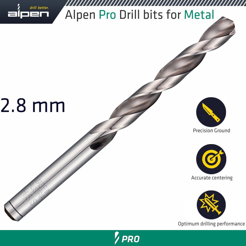 ALPEN PRO 2.8 MM HSS DRILL DIN 338 RN 135 WITH SPLIT POINT BULK ALPEN PRO 2.8 MM HSS DRILL DIN 338 RN 135 WITH SPLIT POINT BULK