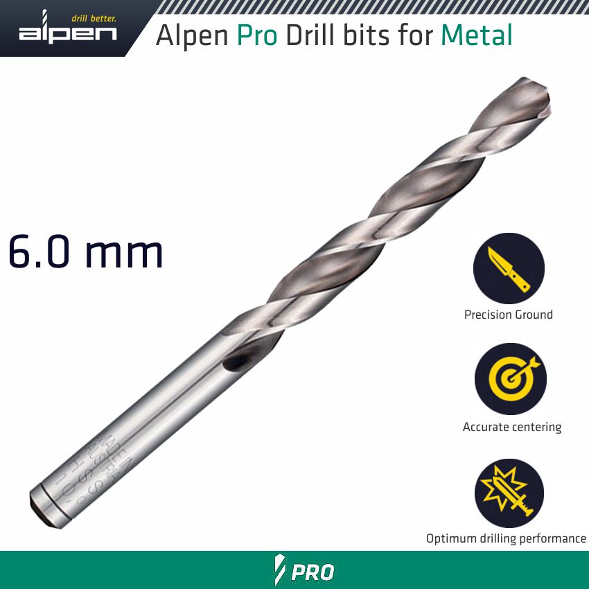 ALPEN PRO 6.0MM HSS DRILL DIN 338 RN 135 WITH SPLIT POINT BULK ALPEN PRO 6.0MM HSS DRILL DIN 338 RN 135 WITH SPLIT POINT BULK