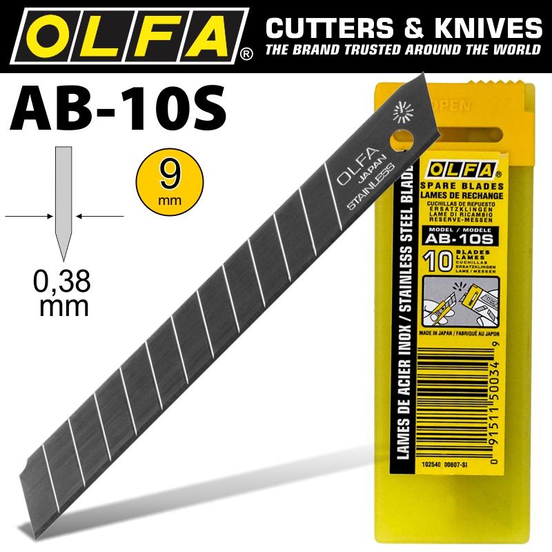 OLFA BLADES STAINLESS STEEL 10/PACK 9MM OLFA BLADES STAINLESS STEEL 10/PACK 9MM