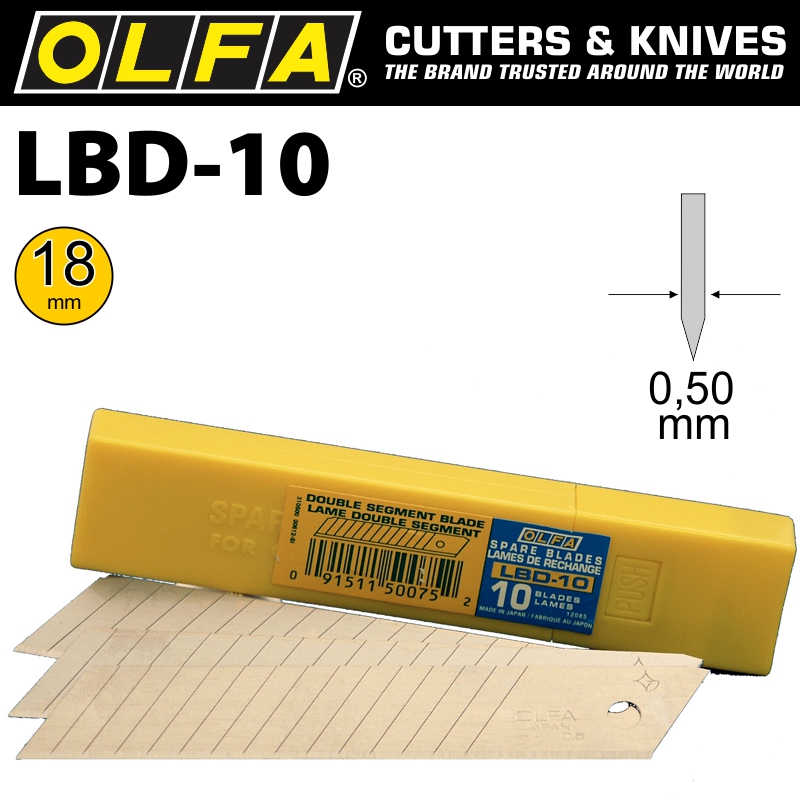 OLFA DOUBLE SEGMENTED HEAVY DUTY BLADES LBD-10 10/PACK 18MM OLFA DOUBLE SEGMENTED HEAVY DUTY BLADES LBD-10 10/PACK 18MM